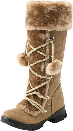 Winter Boots for Women Knee High Snow Boots Warm Fur Lined Furry Faux Fur Boots Fuzzy Fluffy Cold Weather Boots