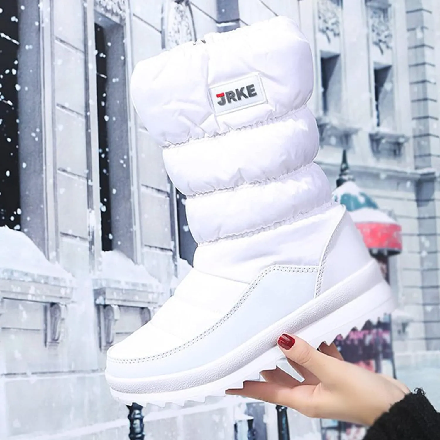 Winter Boots for Women Puffy Winter Snow Waterproof Ankle Booties Anti Slip Mid Calf Snow Booties with Side Zip
