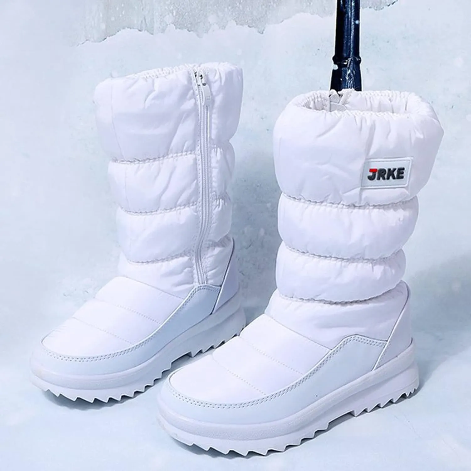 Winter Boots for Women Puffy Winter Snow Waterproof Ankle Booties Anti Slip Mid Calf Snow Booties with Side Zip