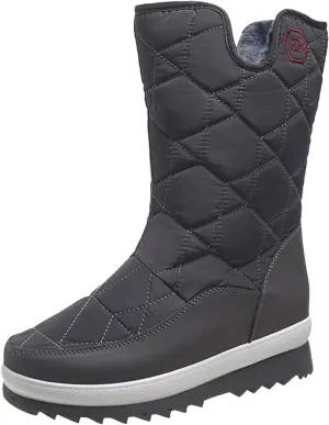 Winter Boots for Women Warm Fur Lined Waterproof Outdoor Mid Calf Snow Boots Platform Anti Slip with Side Zip