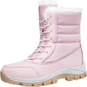 Winter Boots for Women Warm Fuzzy Fleece Walking Hiking Snow Boots Waterproof Shoes Mid Calf Lace Up