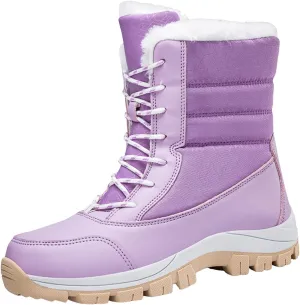 Winter Boots for Women Warm Fuzzy Fleece Walking Hiking Snow Boots Waterproof Shoes Mid Calf Lace Up