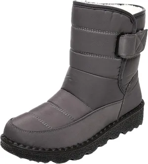 Winter Boots for Women Waterproof Warm Fur Lining Mid Calf Boots Hook Loop Comfortable Outdoor Shoes
