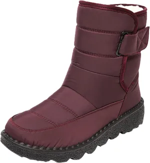 Winter Boots for Women Waterproof Warm Fur Lining Mid Calf Boots Hook Loop Comfortable Outdoor Shoes