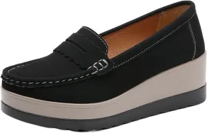 Women's Fashionable Thick Sole Suede Wedge Casual Walking Shoes