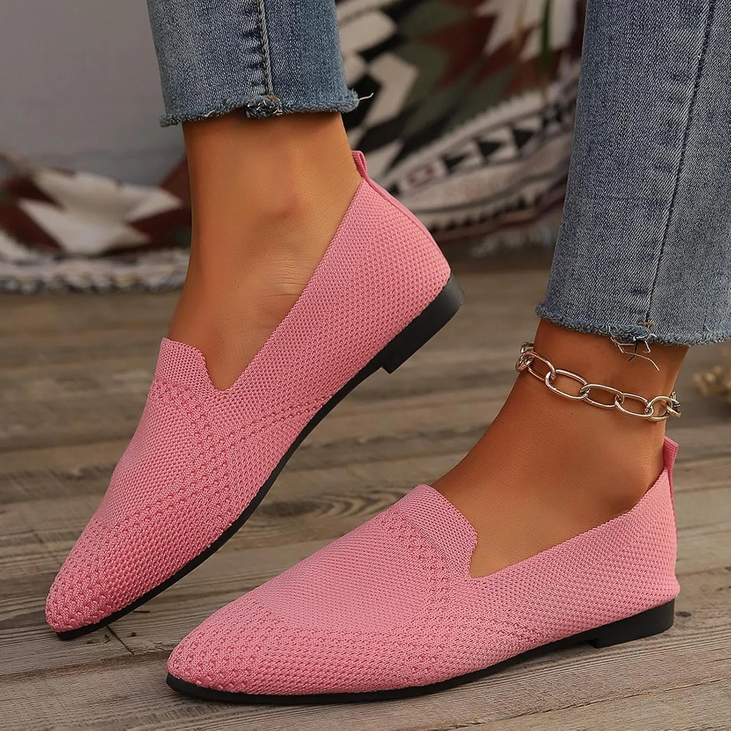 Women's Slip On Ballet 女式平底鞋 Low Top Pointed Toe Loafers Breathable Solid Shoes Comfortable Walking Loafers N 7