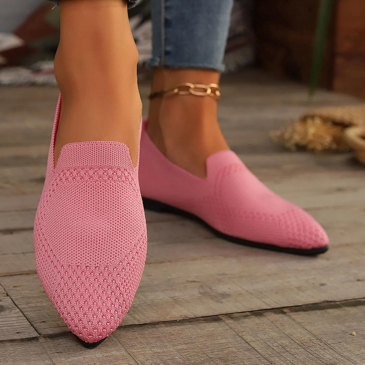 Women's Slip On Ballet 女式平底鞋 Low Top Pointed Toe Loafers Breathable Solid Shoes Comfortable Walking Loafers N 7