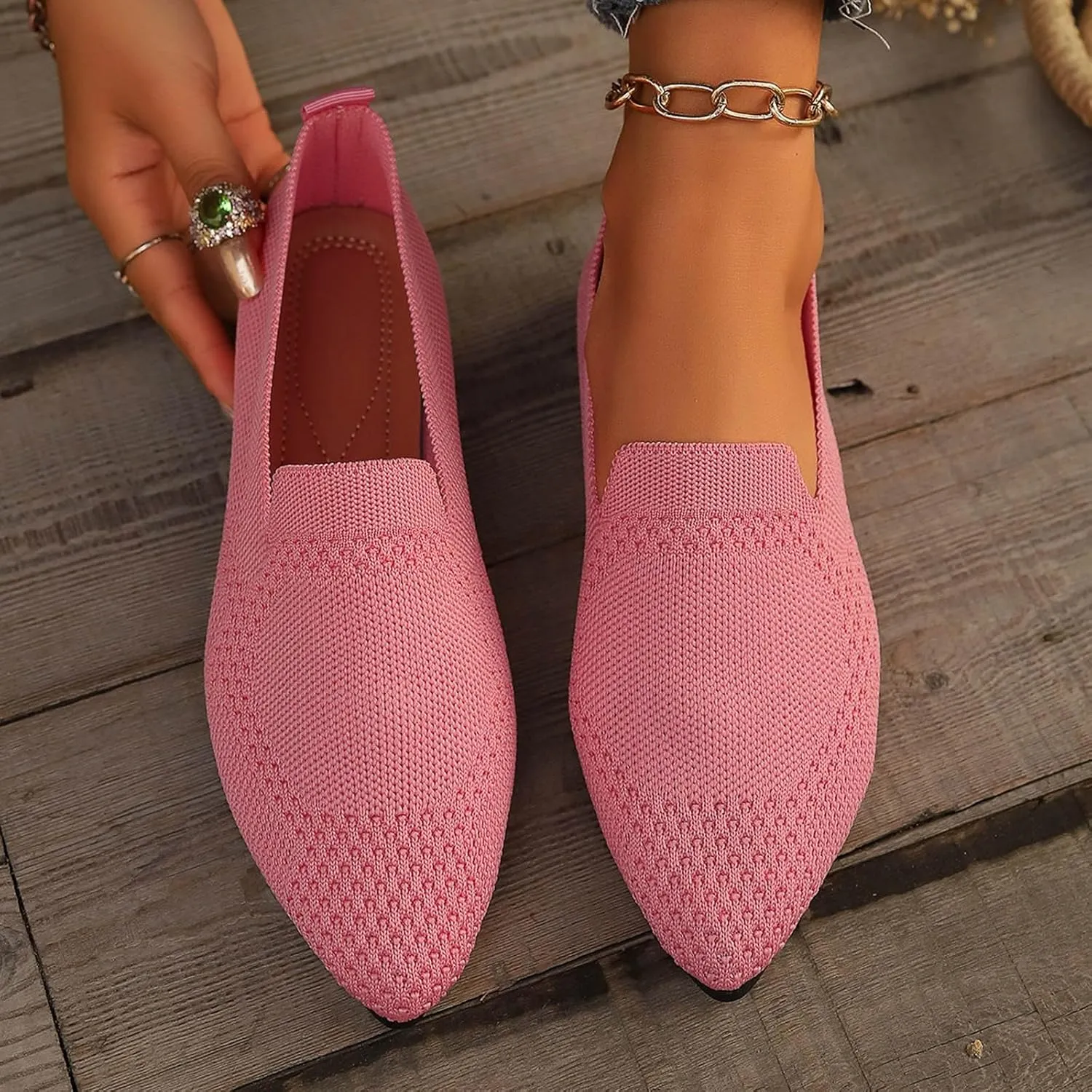 Women's Slip On Ballet 女式平底鞋 Low Top Pointed Toe Loafers Breathable Solid Shoes Comfortable Walking Loafers N 7