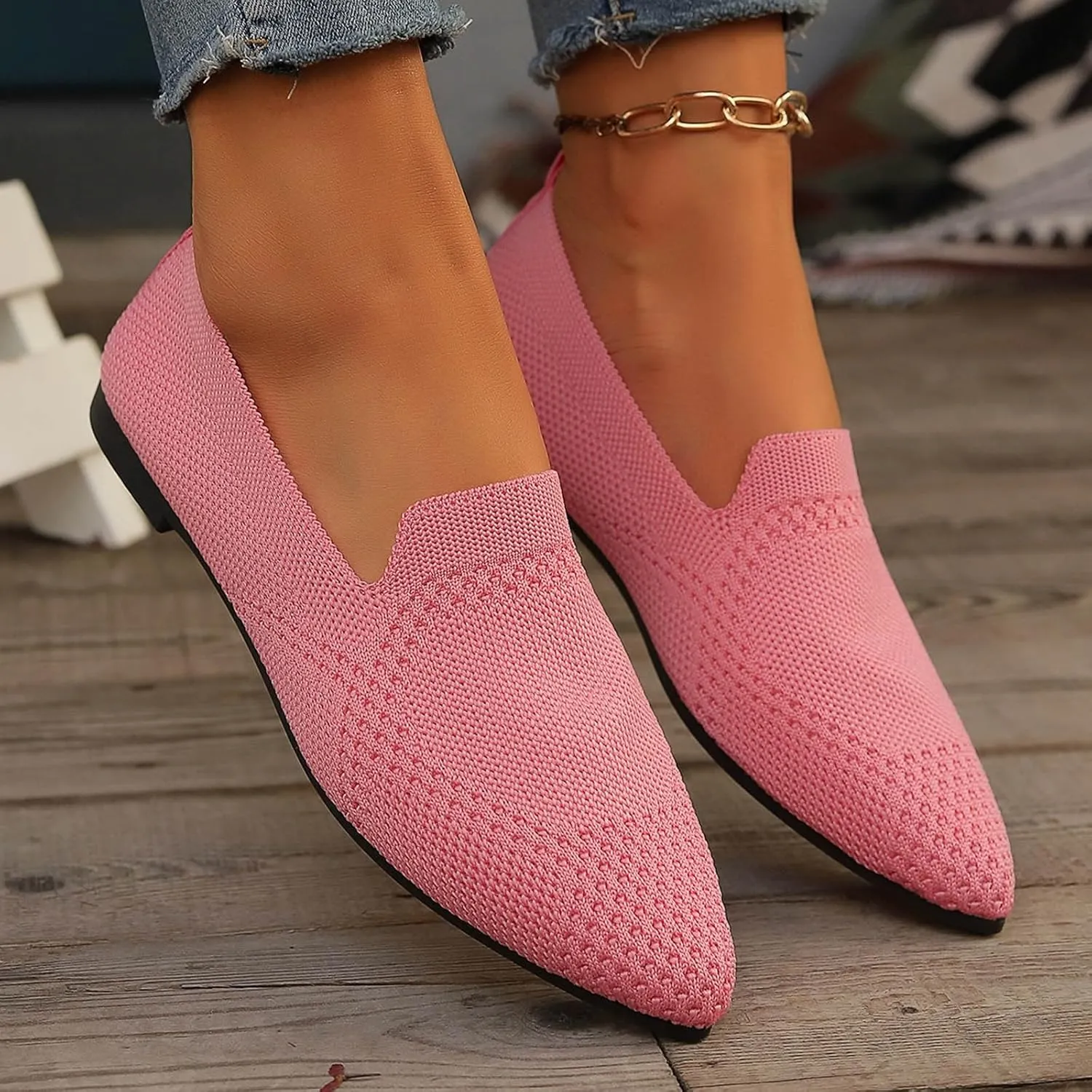Women's Slip On Ballet 女式平底鞋 Low Top Pointed Toe Loafers Breathable Solid Shoes Comfortable Walking Loafers N 7