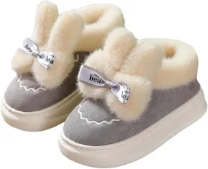 Women's Winter Short Bootie Slippers Cute Rabbit Warm Non-Slip House Shoes Plush Lining Home Slipper Bunny Boots Indoor Outdoor