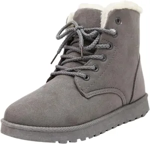 Womens Winter Snow Boots Cotton Warm Fur Snow Winter Lace Up Flat Cute Comfortable Ankle Platform Boots