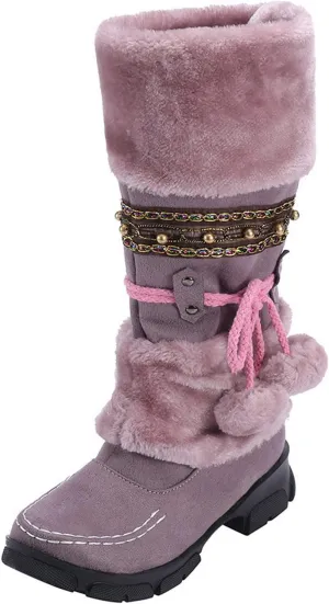 Womens Winter Snow Boots Knee High Snow Boots Warm Fur Lined Furry Faux Fur Boots Fuzzy Fluffy Cold Weather Boots