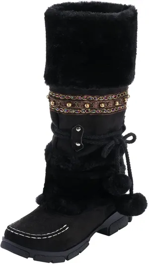 Womens Winter Snow Boots Knee High Snow Boots Warm Fur Lined Furry Faux Fur Boots Fuzzy Fluffy Cold Weather Boots