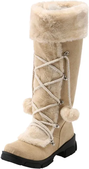 Womens Winter Snow Boots Knee High Snow Boots Warm Fur Lined Furry Faux Fur Boots Fuzzy Fluffy Cold Weather Boots