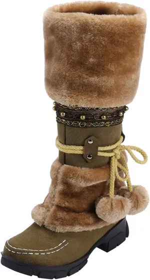 Womens Winter Snow Boots Knee High Snow Boots Warm Fur Lined Furry Faux Fur Boots Fuzzy Fluffy Cold Weather Boots