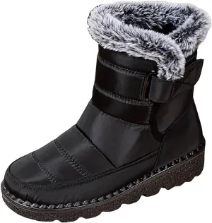 Womens Winter Snow Boots Men Couple Warm Fur Lined Booties Non Slip Waterproof Flat Hook Loop Snow Boots