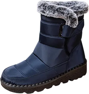 Womens Winter Snow Boots Men Couple Warm Fur Lined Booties Non Slip Waterproof Flat Hook Loop Snow Boots