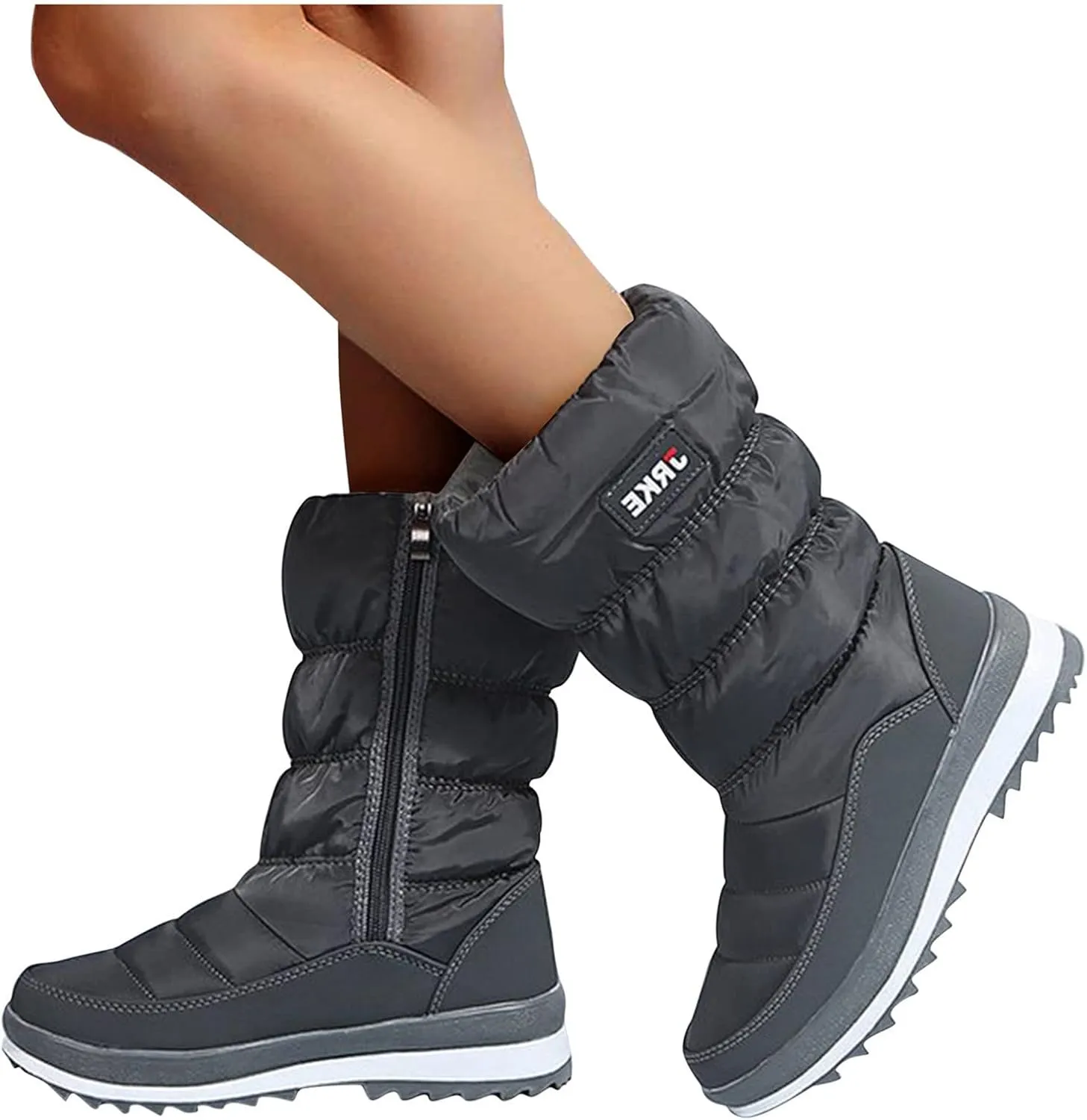 Womens Winter Snow Boots Puffy Winter Snow Waterproof Ankle Booties Anti Slip Mid Calf Snow Booties with Side Zip