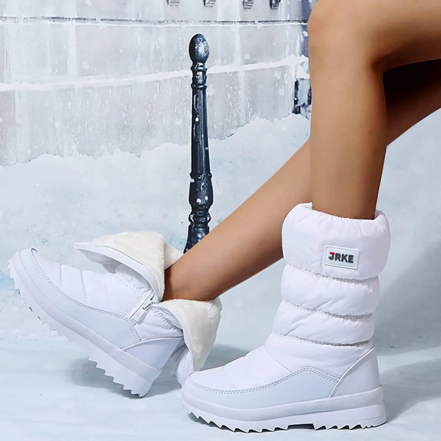 Womens Winter Snow Boots Puffy Winter Snow Waterproof Ankle Booties Anti Slip Mid Calf Snow Booties with Side Zip