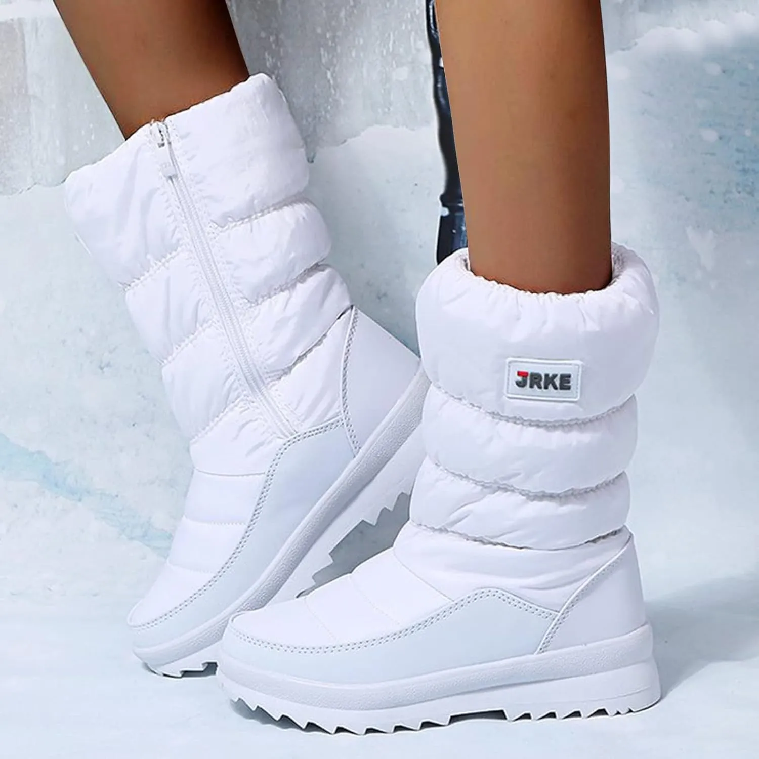 Womens Winter Snow Boots Puffy Winter Snow Waterproof Ankle Booties Anti Slip Mid Calf Snow Booties with Side Zip