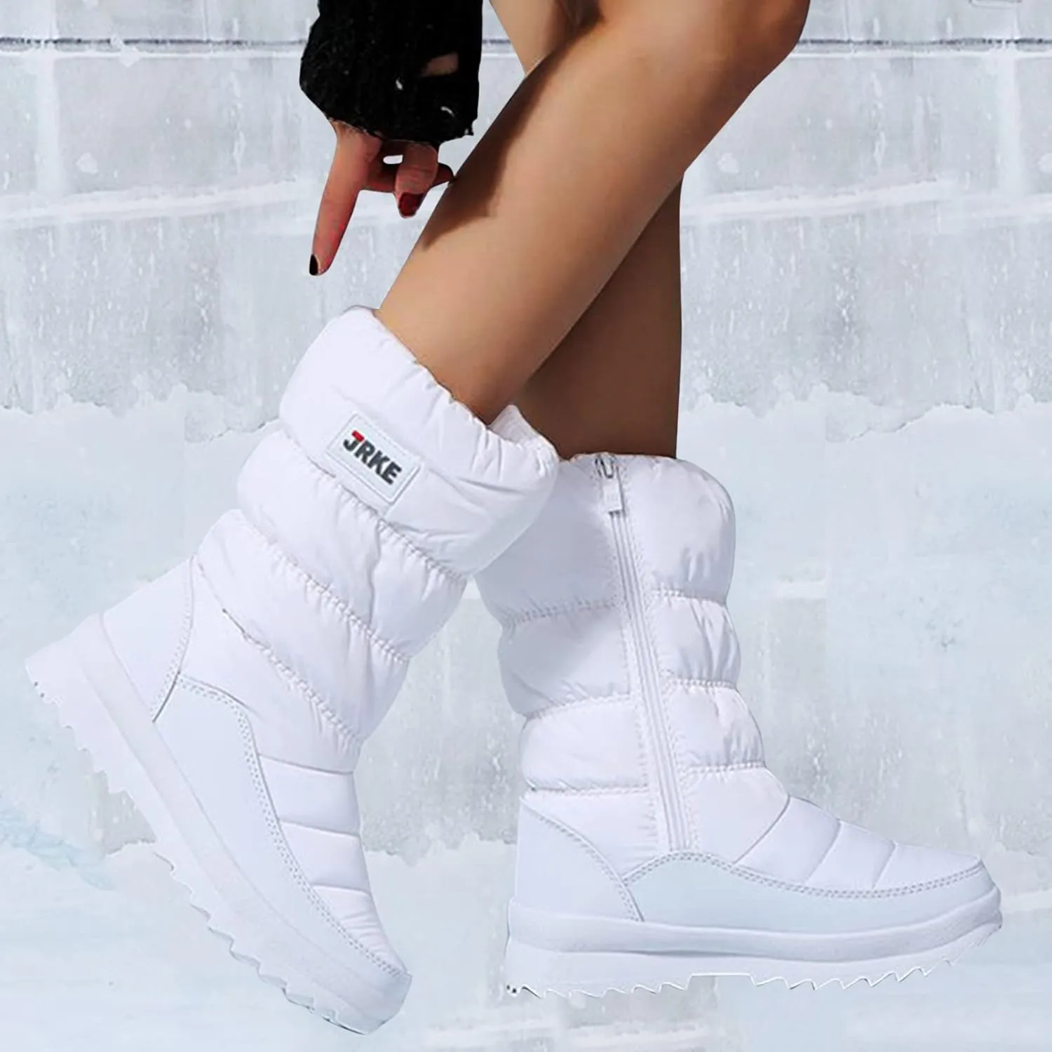Womens Winter Snow Boots Puffy Winter Snow Waterproof Ankle Booties Anti Slip Mid Calf Snow Booties with Side Zip