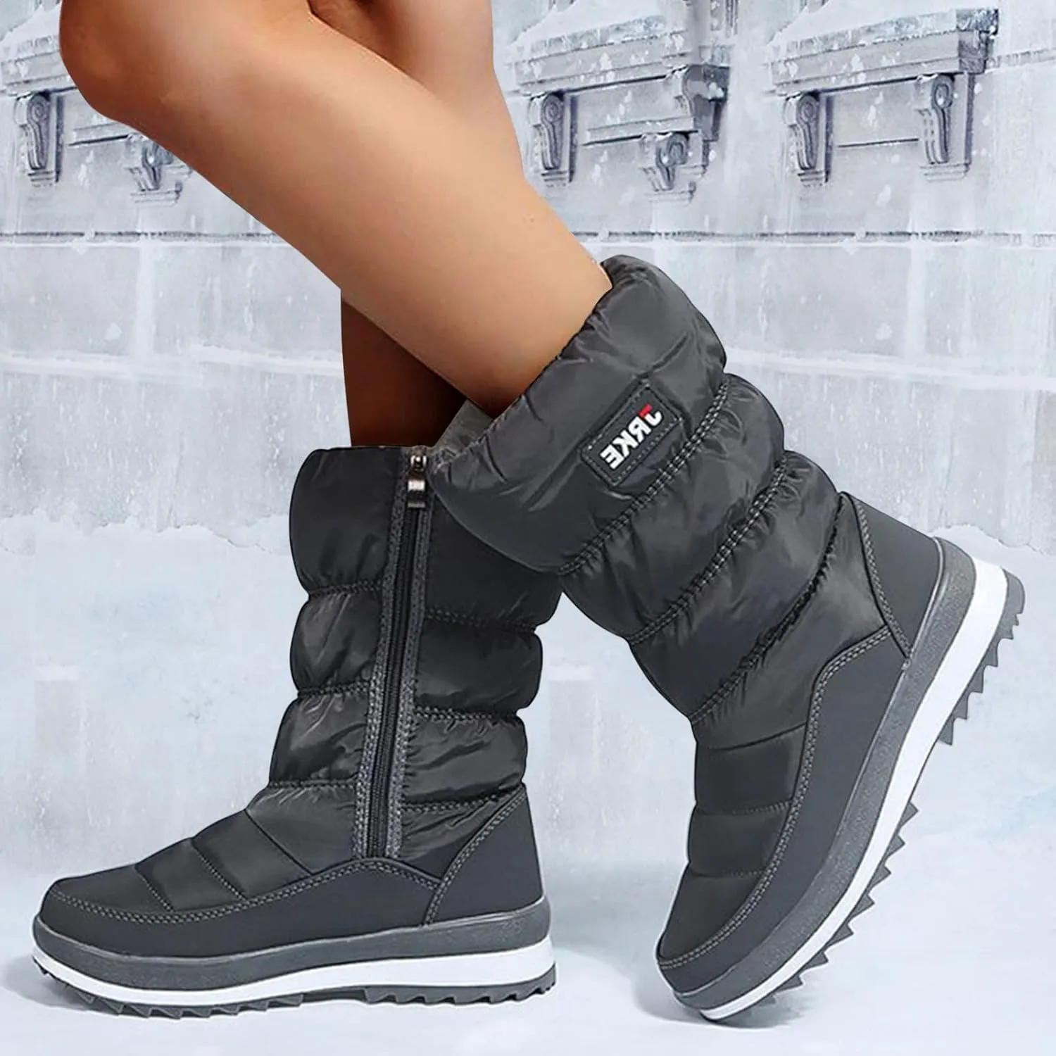 Womens Winter Snow Boots Puffy Winter Snow Waterproof Ankle Booties Anti Slip Mid Calf Snow Booties with Side Zip