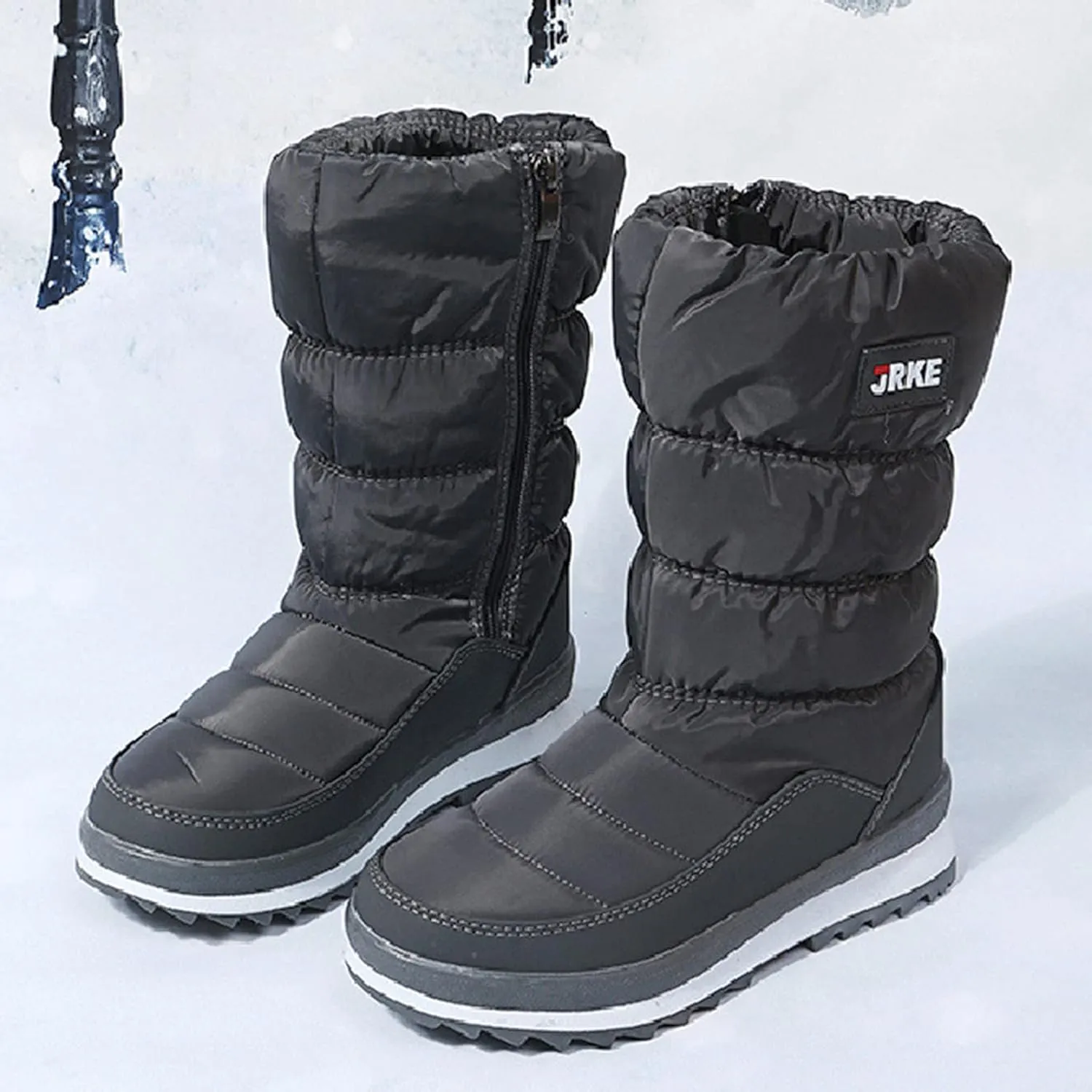 Womens Winter Snow Boots Puffy Winter Snow Waterproof Ankle Booties Anti Slip Mid Calf Snow Booties with Side Zip