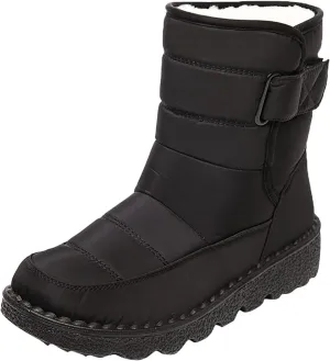 Womens Winter Snow Boots Waterproof Warm Fur Lining Mid Calf Boots Hook Loop Comfortable Outdoor Shoes