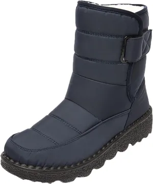 Womens Winter Snow Boots Waterproof Warm Fur Lining Mid Calf Boots Hook Loop Comfortable Outdoor Shoes